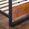 Queen size Modern Metal Wood Platform Bed Frame with Headboard and Footboard