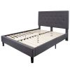Queen size Dark Gray Fabric Upholstered Platform Bed Frame with Headboard