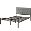 Queen size Contemporary Metal Platform Bed with Grey Upholstered Headboard