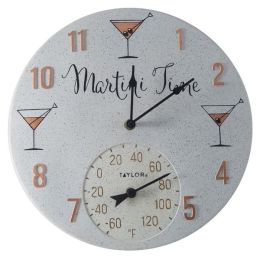 Taylor Precision Products 14-inch Clock With Thermometer (martini Time) (pack of 1 Ea)