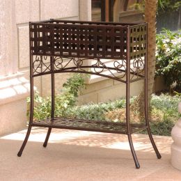 Elevated Wrought Iron Metal Plant Planter Stand in Bronze