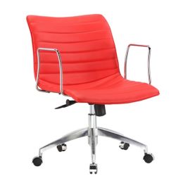 Red Faux Leather Upholstered Mid-century Modern Mid-Back Office Chair