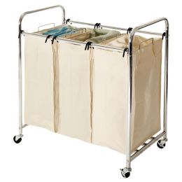 Commercial-Grade Steel Frame 3-Bag Laundry Hamper Cart