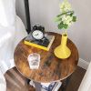 Farmhouse Rustic Round Side Table Nightstand End Table