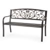 Curved Metal Garden Bench with Heart Pattern in Black Antique Bronze Finish