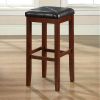 Set of 2 Vintage Mahogany Stools with Black Upholstered Seat