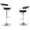Set of 2 Modern Bar Stools with Black Faux Leather Round Seat with Footrest