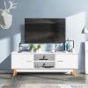 Modern 55-inch Solid Wood TV Stand in White Finish and Mid-Century Legs