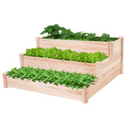 Solid Wood 4 Ft x 4 Ft Raised Garden Bed Planter 3-Tier