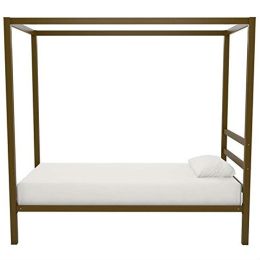 Twin size Modern Steel Canopy Bed Frame in Gold Metal Finish