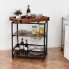 Wood Iron Kitchen Cart with Removeable Tray Top and Wheels