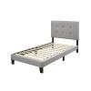 Twin Upholstered Platform Bed Frame with Grey Button Tufted Headboard