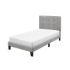Twin Upholstered Platform Bed Frame with Grey Button Tufted Headboard