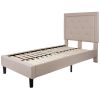 Twin Beige Fabric Upholstered Platform Bed with Button Tufted Headboard