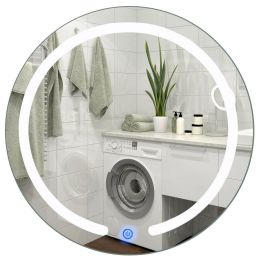 Modern 20-inch Round Bathroom Wall Mirror with Touch Button LED Light