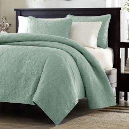 Twin / Twin XL size Coverlet Quilt Set with Sham in Seafoam Blue Green