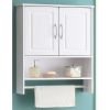 White Bathroom Wall Cabinet with Open Shelf with Towel Rod