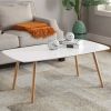White Top Mid-Century Coffee Table with Solid Wood Legs