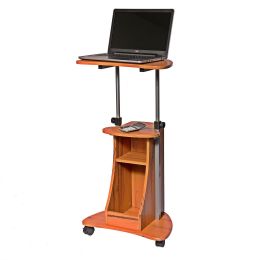 Mobile Sit Down Stand Up Desk Adjustable Height Laptop Cart in Wood-grain Finish