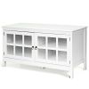 White Wood Entertainment Center TV Stand with Glass Panel Doors