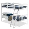 Twin over Twin Wooden Bunk Bed with Ladder in White Wood Finish