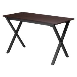 Modern Black Metal Frame Writing Table Computer Desk with Walnut Finish Top