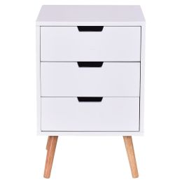 Modern Mid-Century Style 3-Drawer White Wood End Table Nightstand