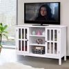 White Wood 43-inch TV Stand with Glass Panel Doors