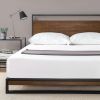 Twin size Metal Wood Platform Bed Frame with Headboard