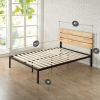 Queen size Modern Wood and Metal Platform bed Frame with Headboard