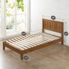 Twin Solid Wood Platform Bed Frame with Headboard in Medium Brown Finish